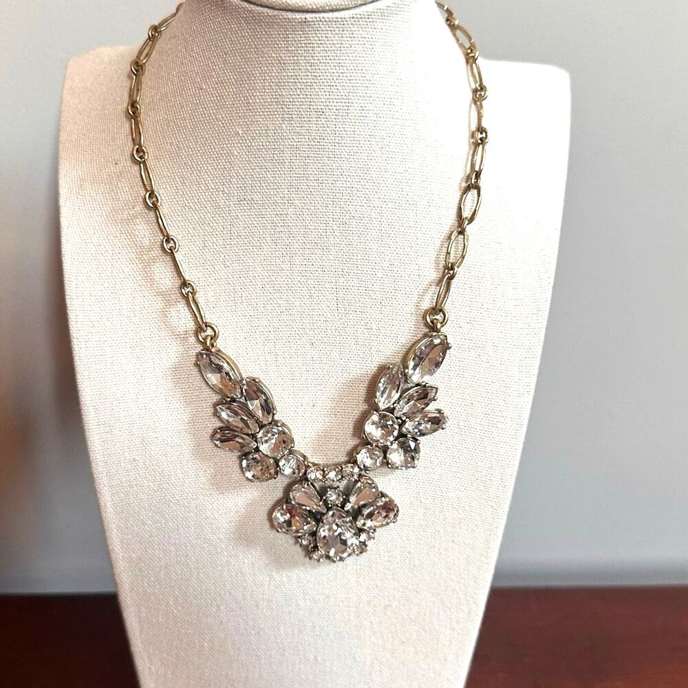J Crew Rhinestone Necklace 16" - 18" Long Statement Chunky Costume Jewelry
